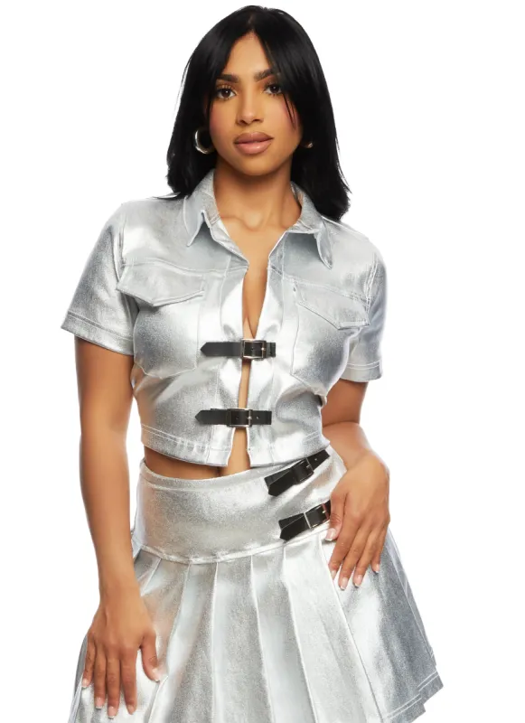 Faux Leather Buckle Shirt sold by Rainbow