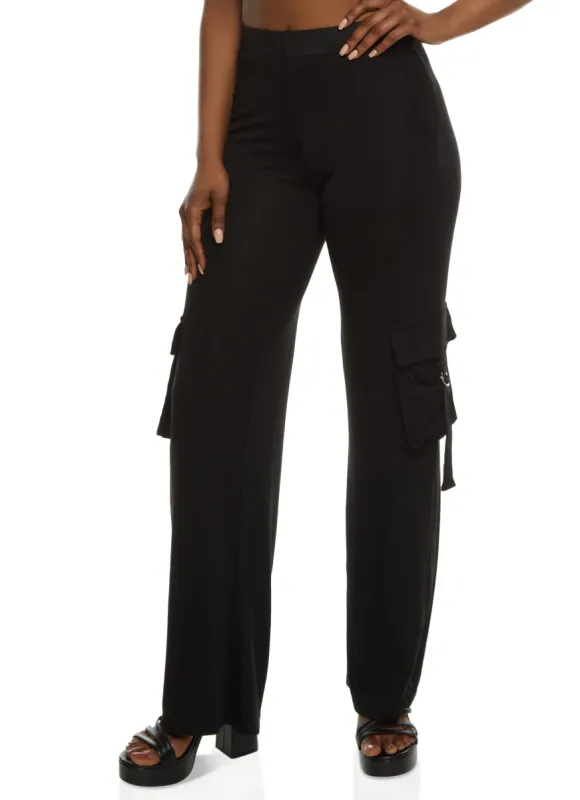 Daisy Brushed Knit Wide Leg Cargo Pocket Pants sold by Rainbow