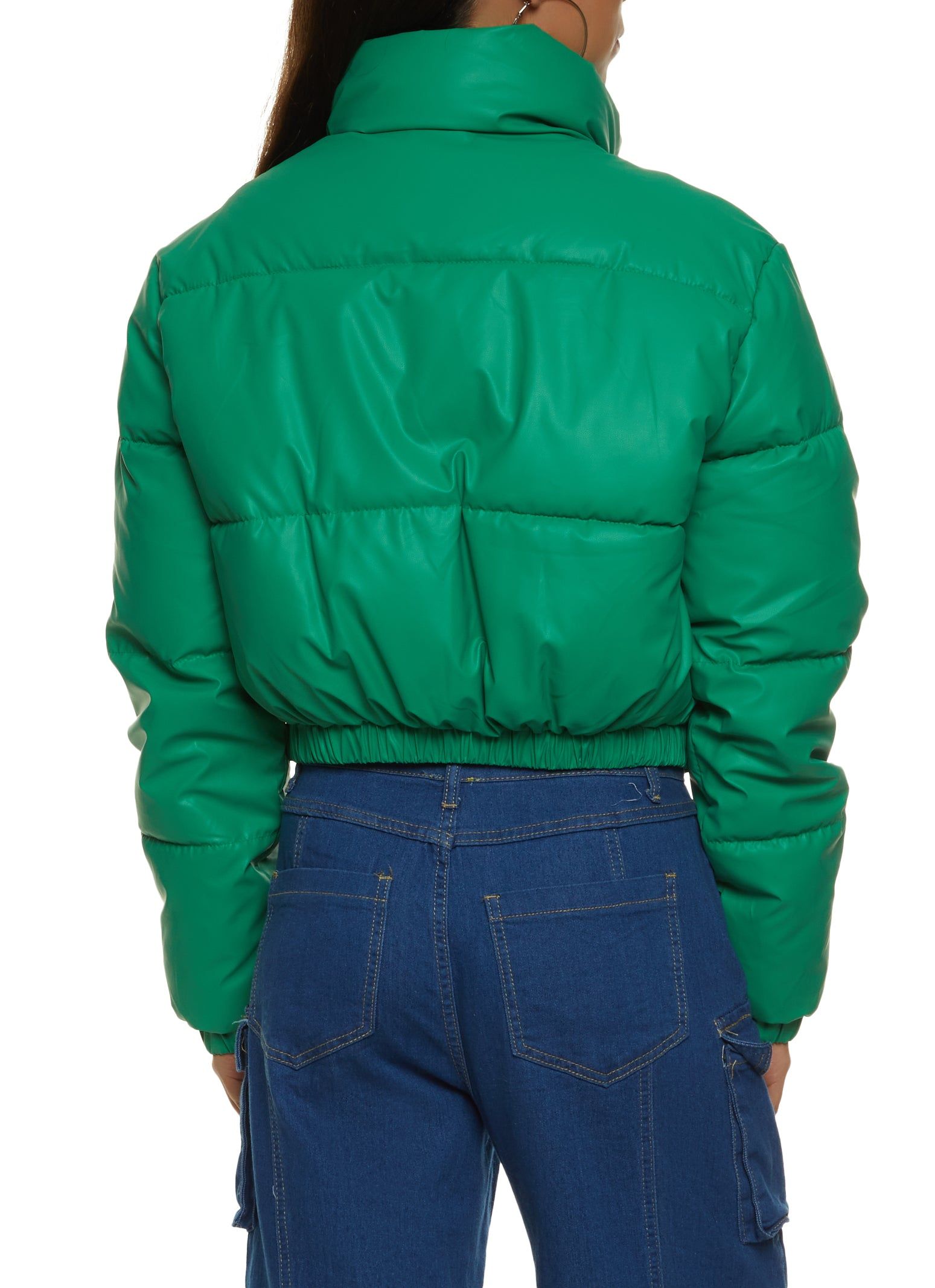 Faux Leather Zip Front Cropped Puffer Jacket sold by Rainbow product image thumbnail 3