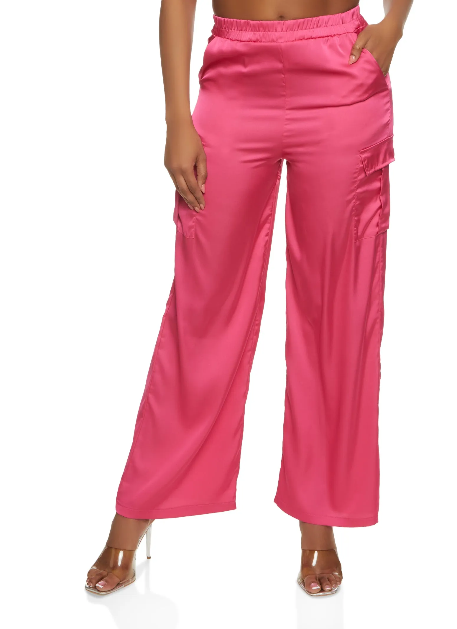 Satin Cargo Pocket Wide Leg Pants sold by Rainbow