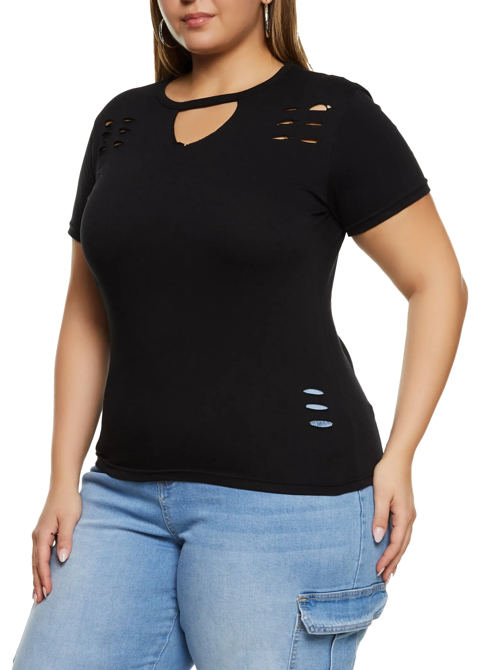 Plus Size Basic Laser Cut T Shirt sold by Rainbow