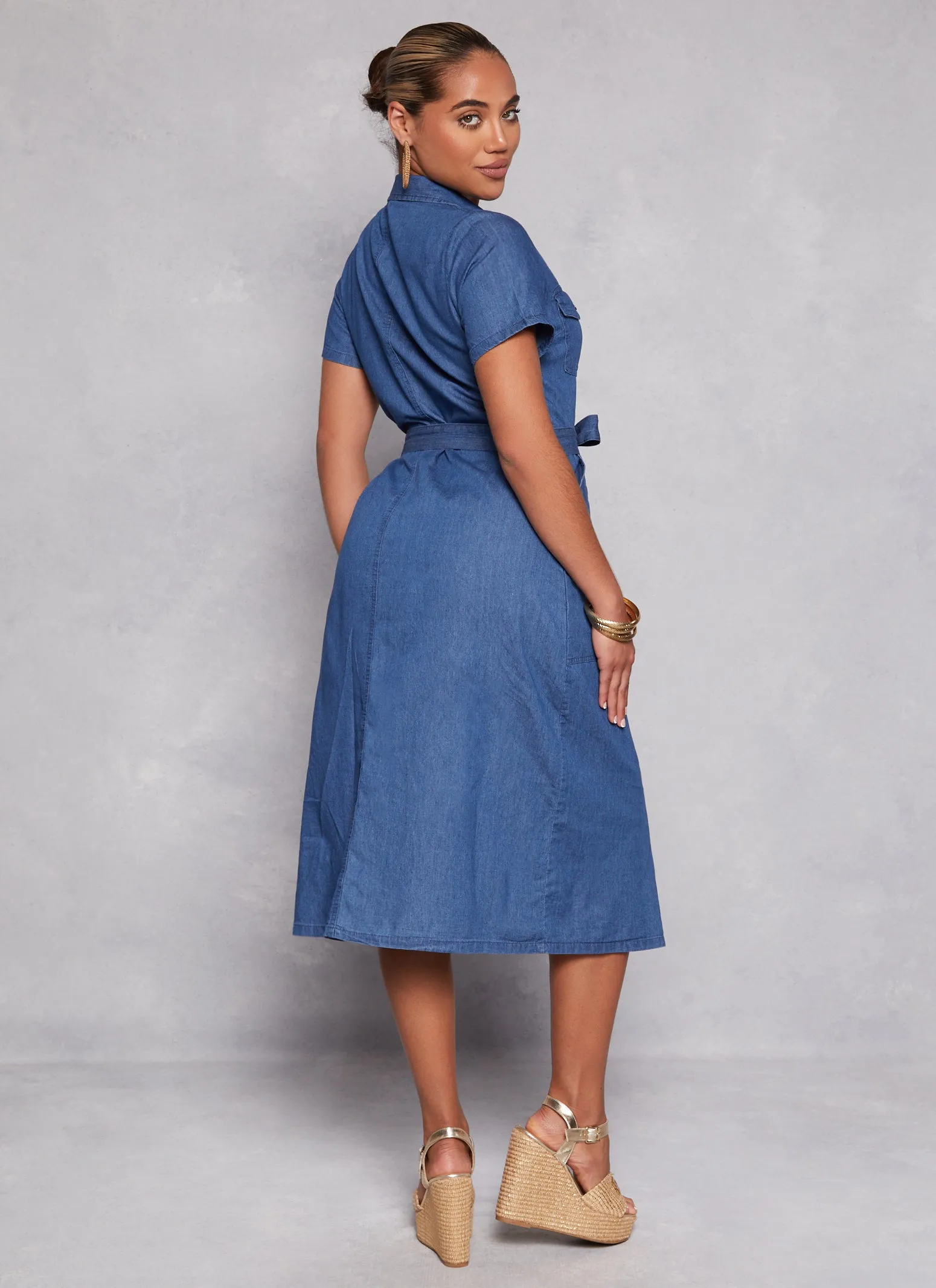 Denim Tie Waist Belted Shirt Dress sold by Rainbow product image thumbnail 3