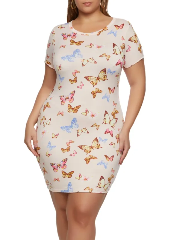 Plus Size Butterfly Printed T Shirt Dress sold by Rainbow