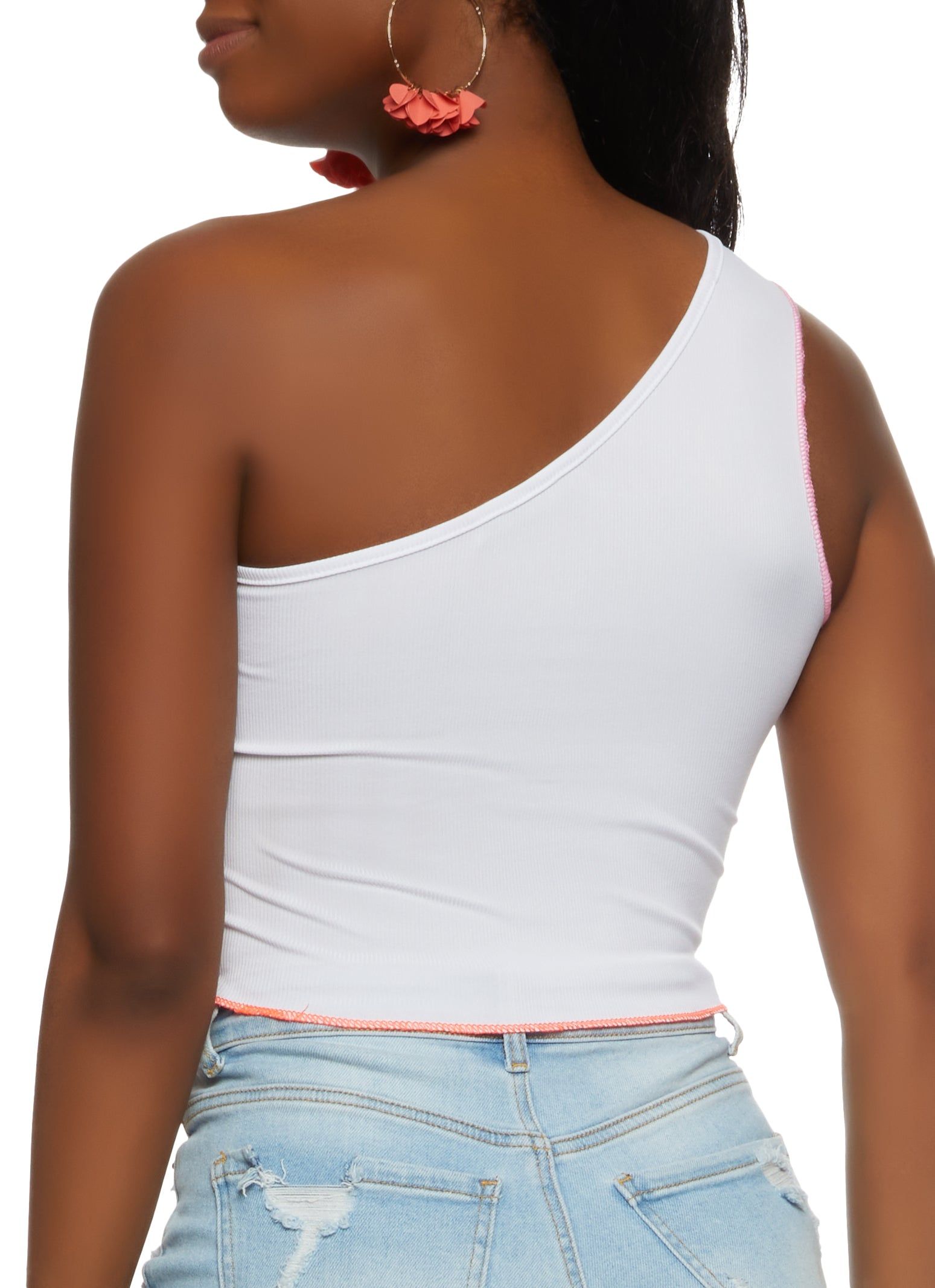 Contrast Stitch One Shoulder Crop Top sold by Rainbow product image thumbnail 4