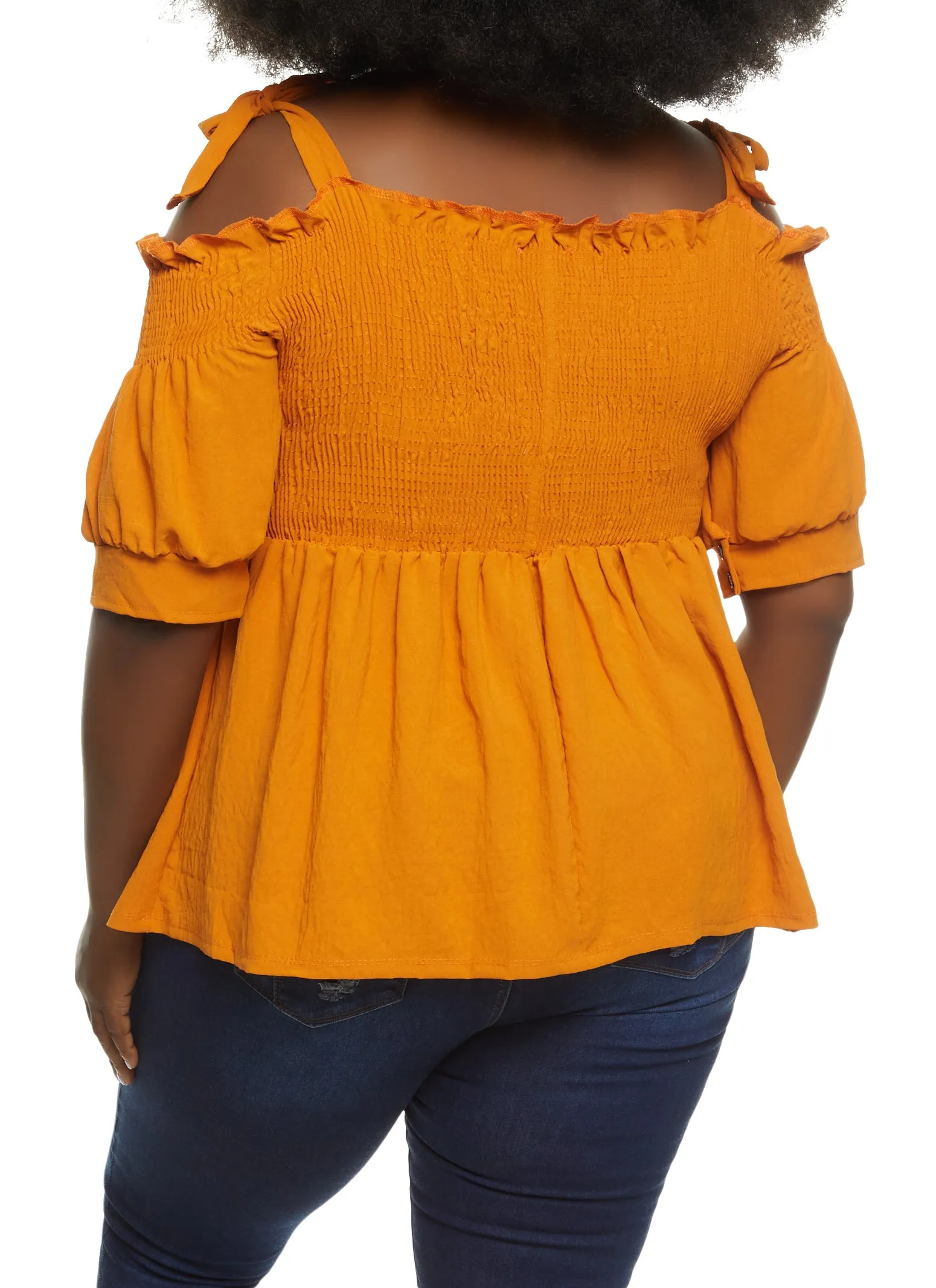 Plus Size Smocked Button Front Cold Shoulder Top sold by Rainbow product image thumbnail 2