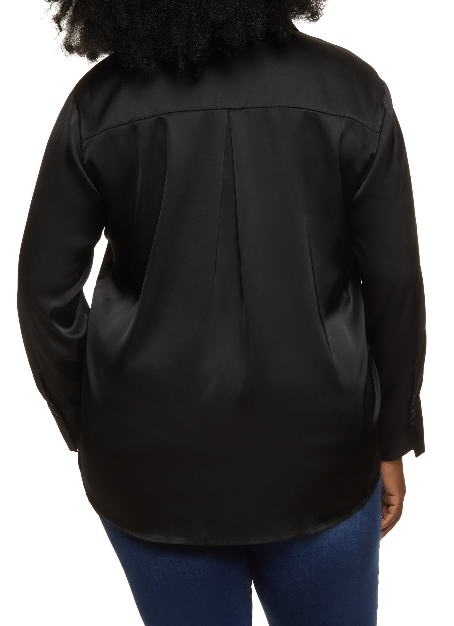 Plus Size Satin Solid Button Down Shirt sold by Rainbow product image thumbnail 2