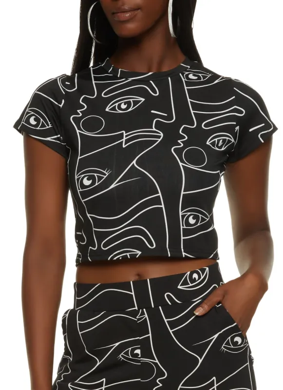 Face Print Crop Top sold by Rainbow