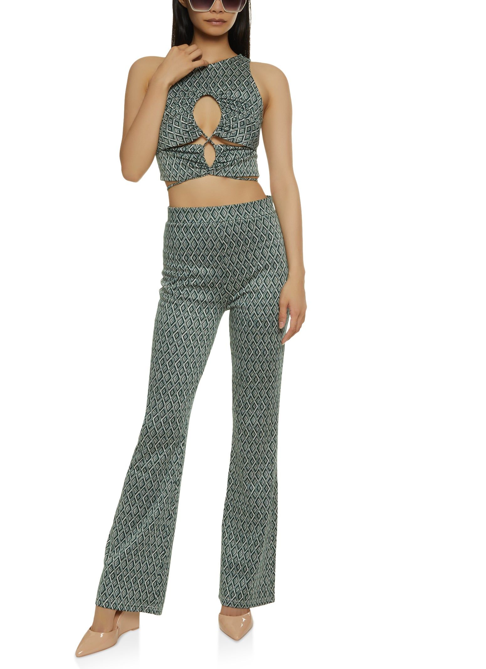 Geometric Print Lace Up Keyhole Top sold by Rainbow product image thumbnail 2