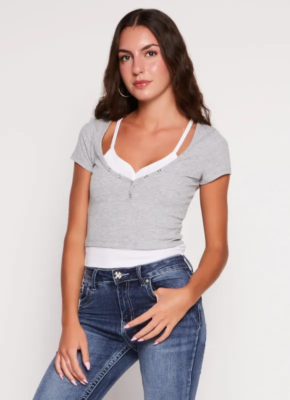 Double Layered Henley Tee sold by Rainbow