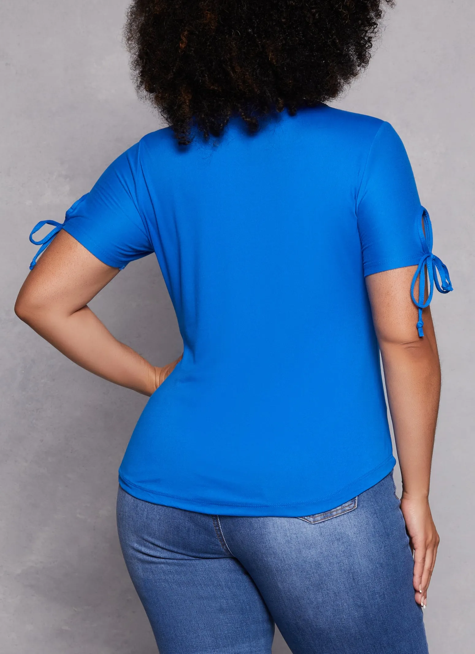 Plus Size Lace Up Notch Neck Tie Sleeve Tee sold by Rainbow product image thumbnail 3