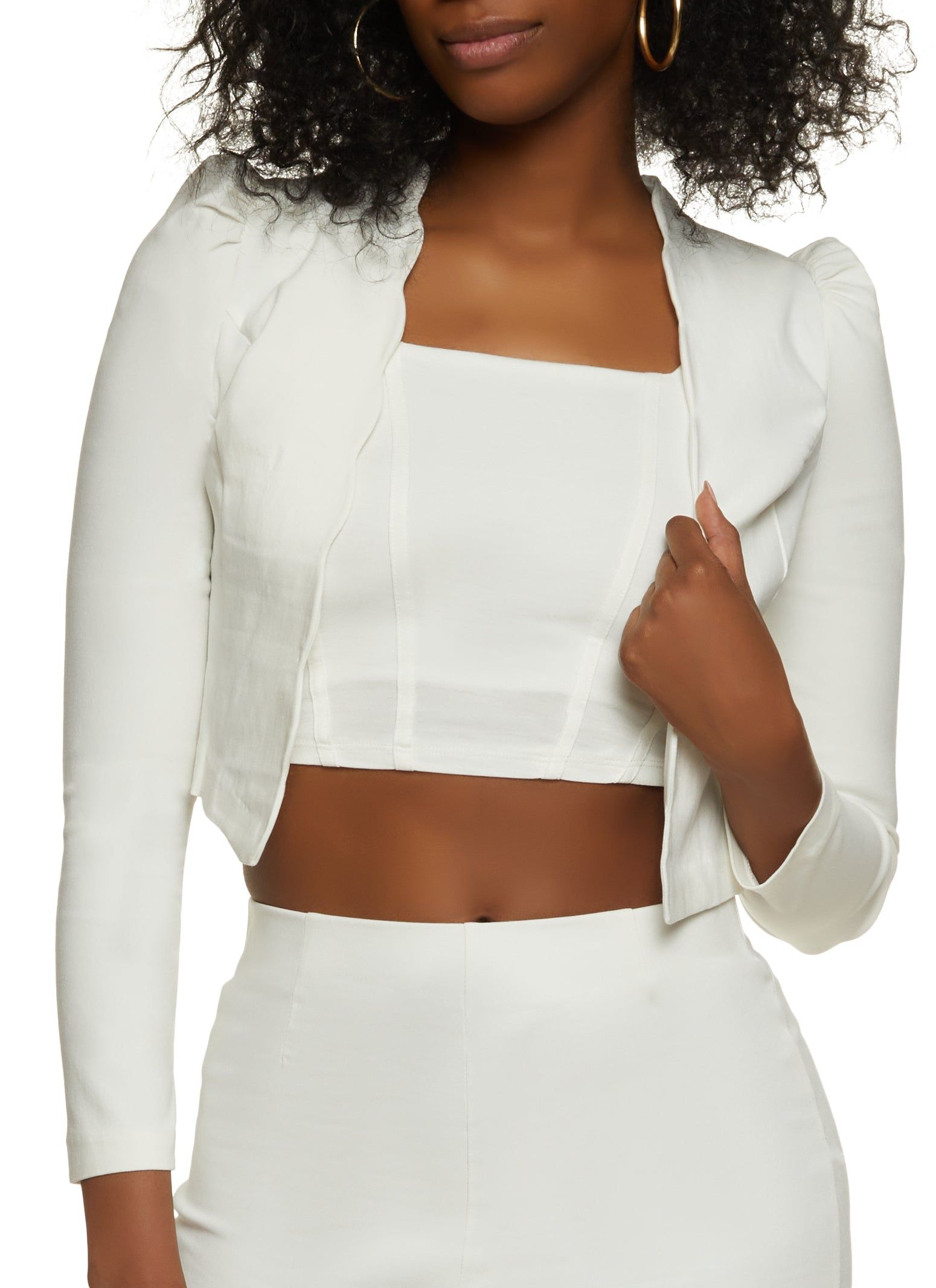 Scalloped Trim Cropped Blazer sold by Rainbow