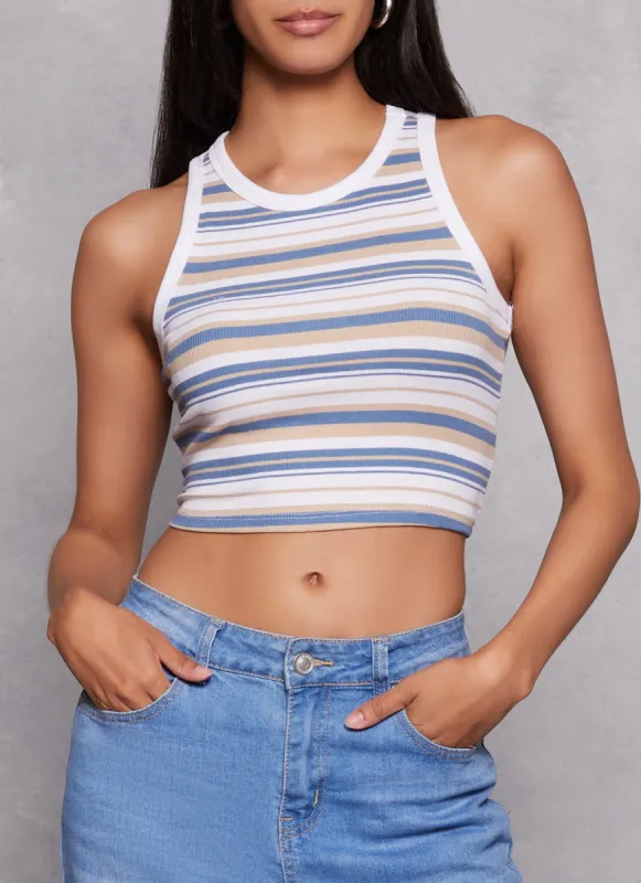 Striped Cropped Tank Top sold by Rainbow