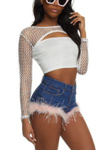 Lurex Fishnet Long Sleeve Crop Top and Tube Top sold by Rainbow