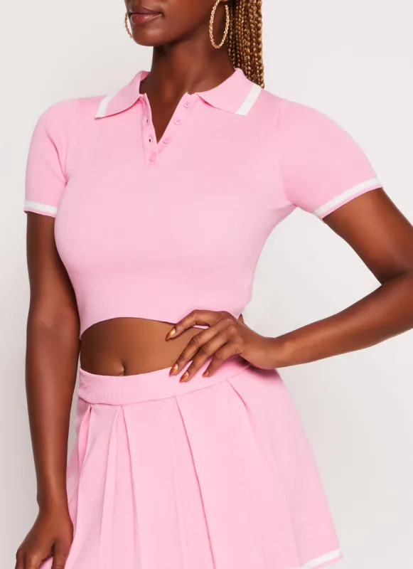Daisy Contrast Trim Cropped Polo Shirt sold by Rainbow