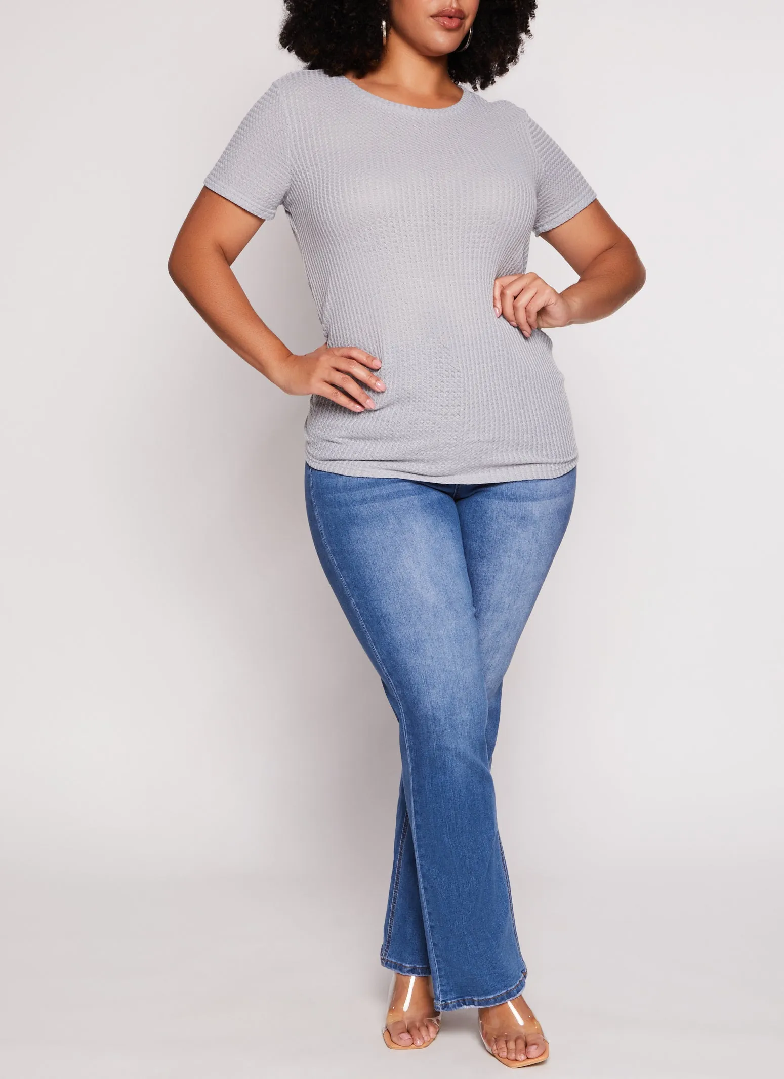 Plus Size Waffle Knit Crew Neck Ruched Tee sold by Rainbow product image thumbnail 2