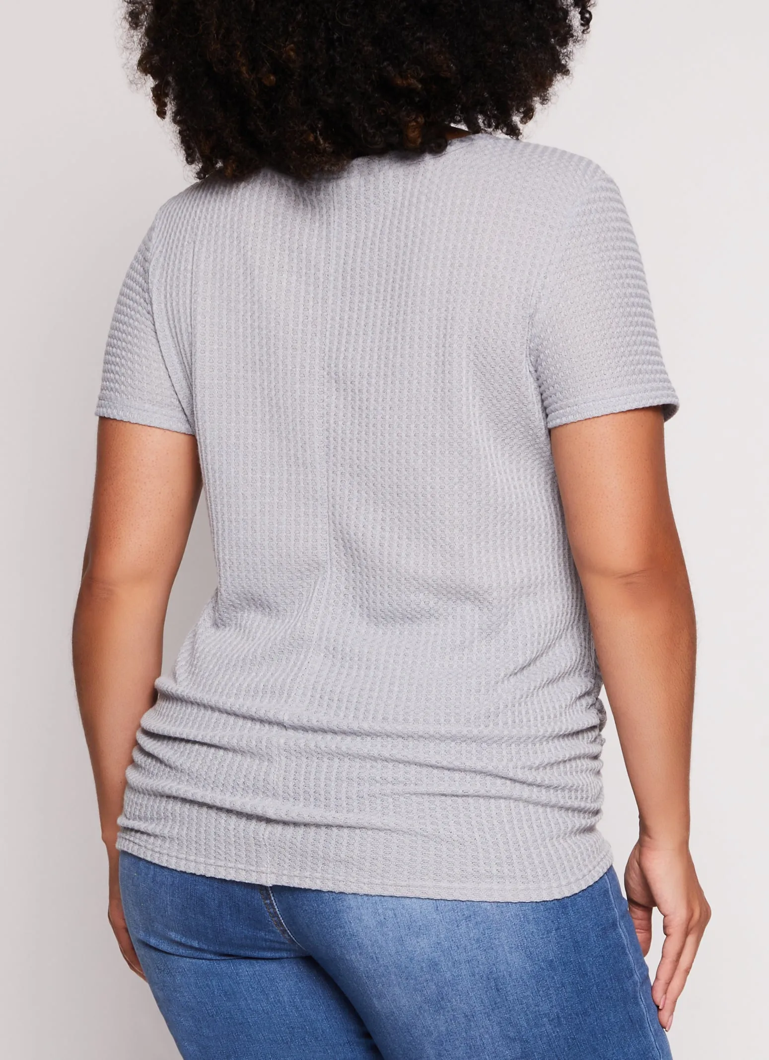 Plus Size Waffle Knit Crew Neck Ruched Tee sold by Rainbow product image thumbnail 3