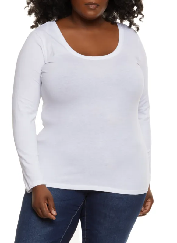 Plus Size Basic Long Sleeve Scoop Neck Top sold by Rainbow