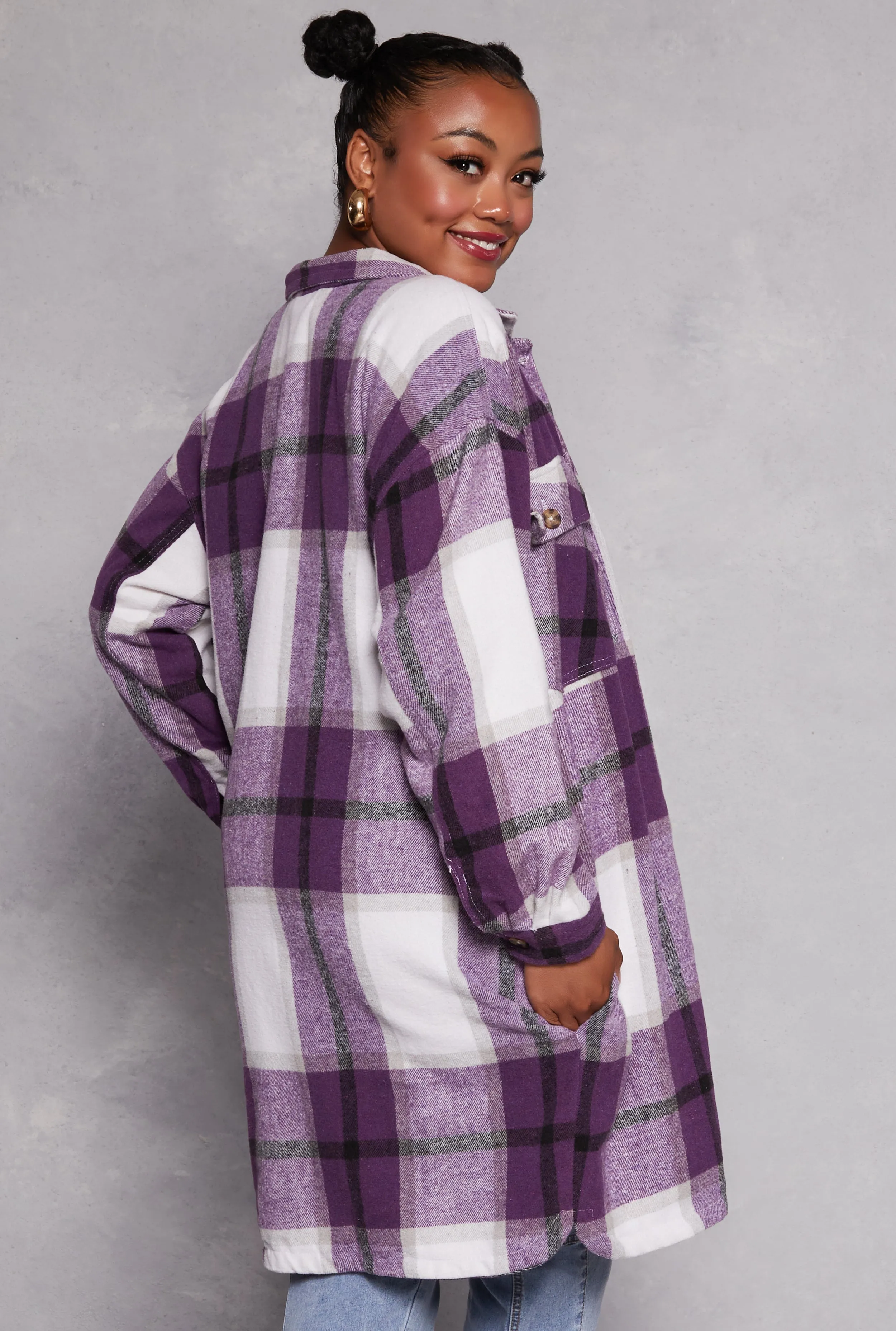 Plus Size Plaid Button Front Long Sleeve Shacket sold by Rainbow product image thumbnail 3