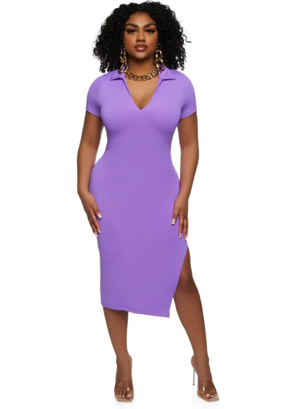 Haute Monde Collared Bodycon Midi Dress sold by Rainbow