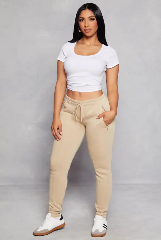 Fleece Pintuck Drawstring High Waist Joggers made by Rainbow