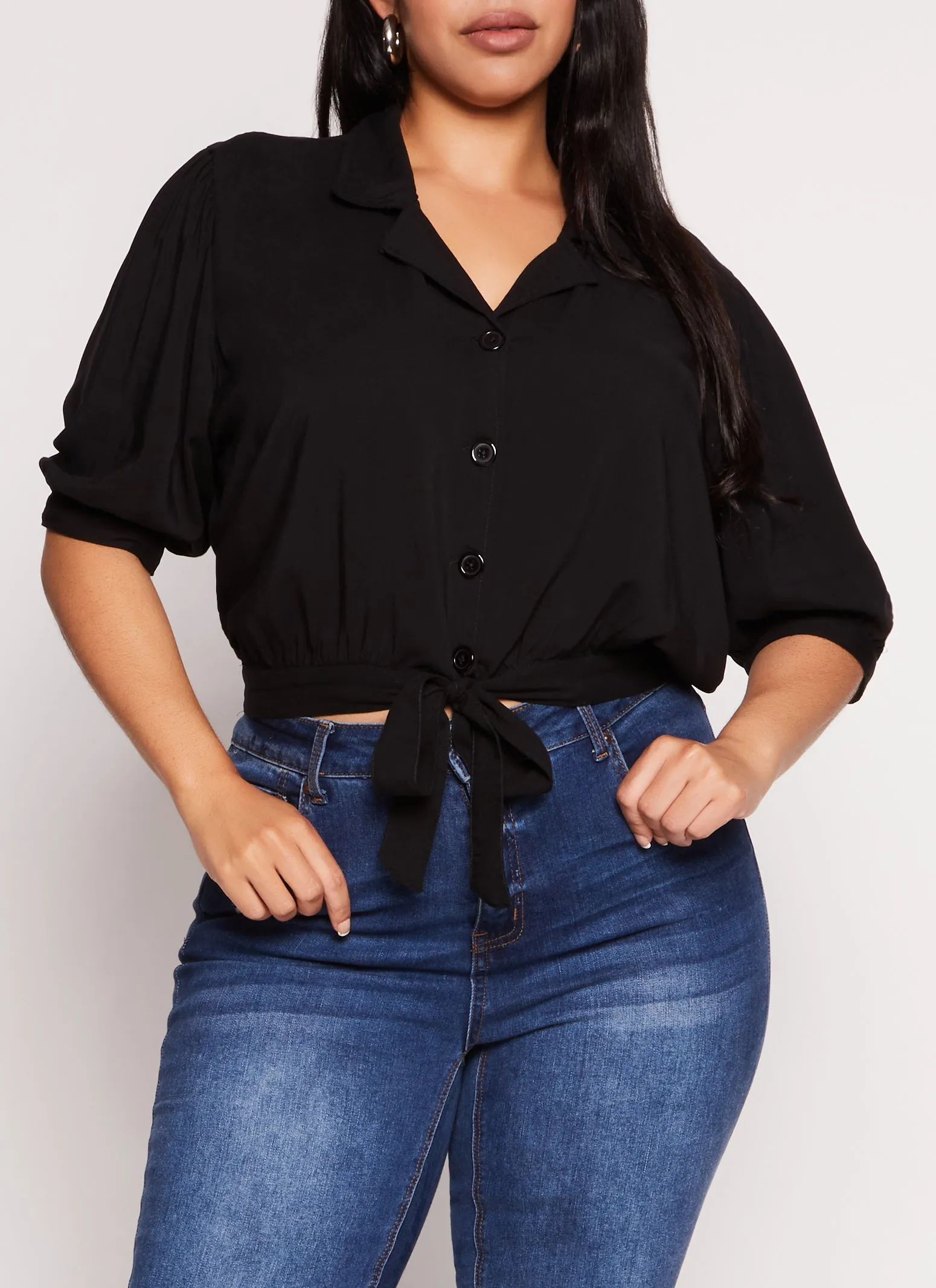 Plus Size Button Front High Low Shirt sold by Rainbow