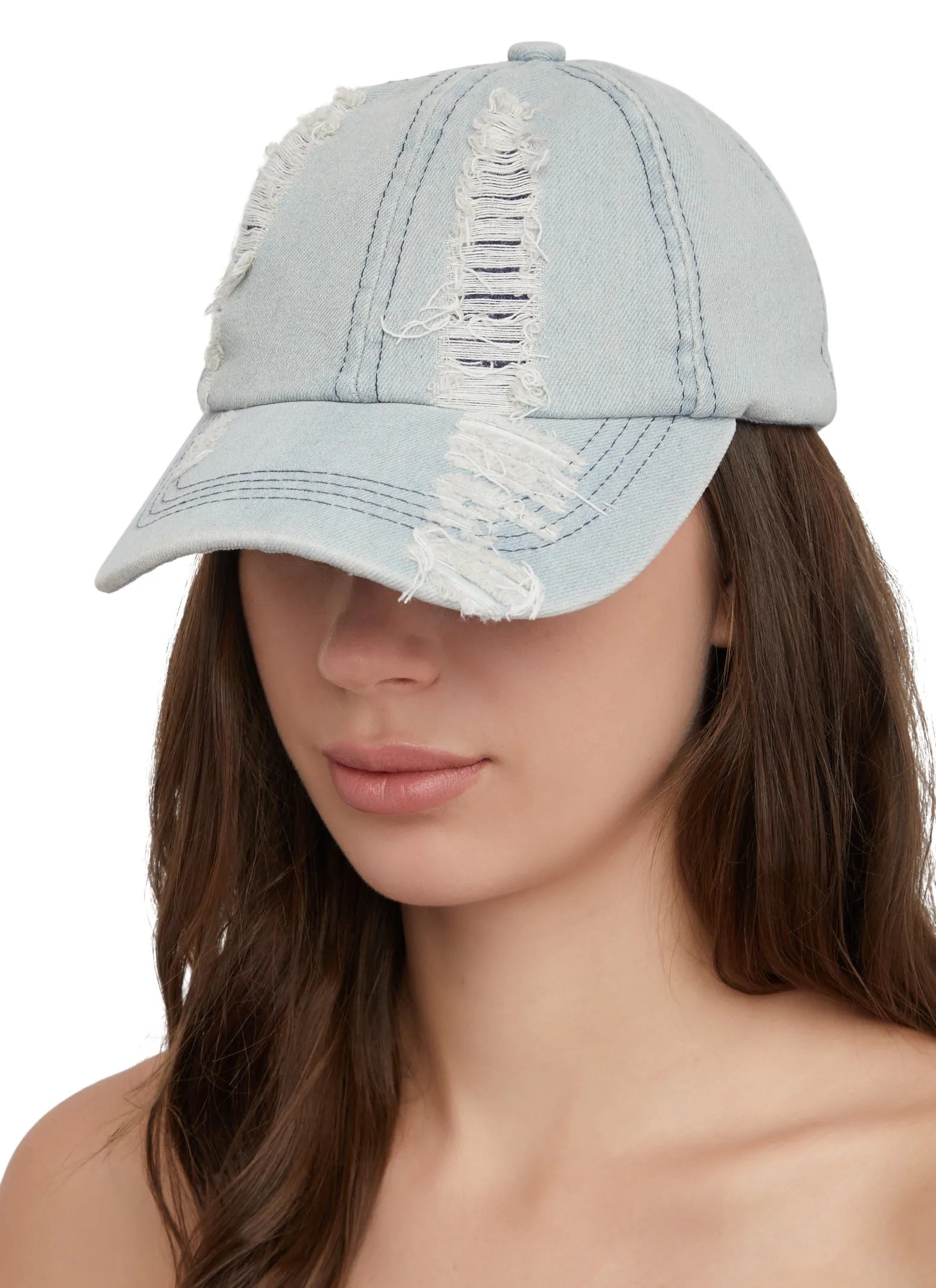 Frayed Denim Baseball Cap sold by Rainbow