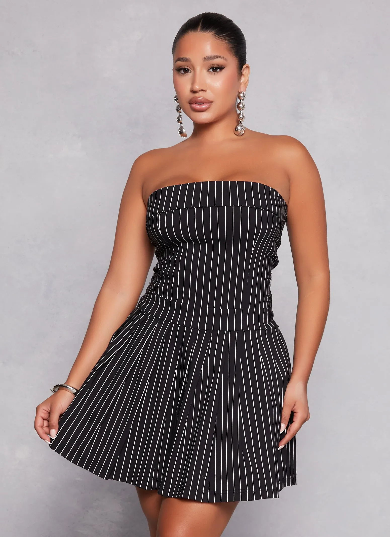 Striped Strapless Pleated Dress sold by Rainbow