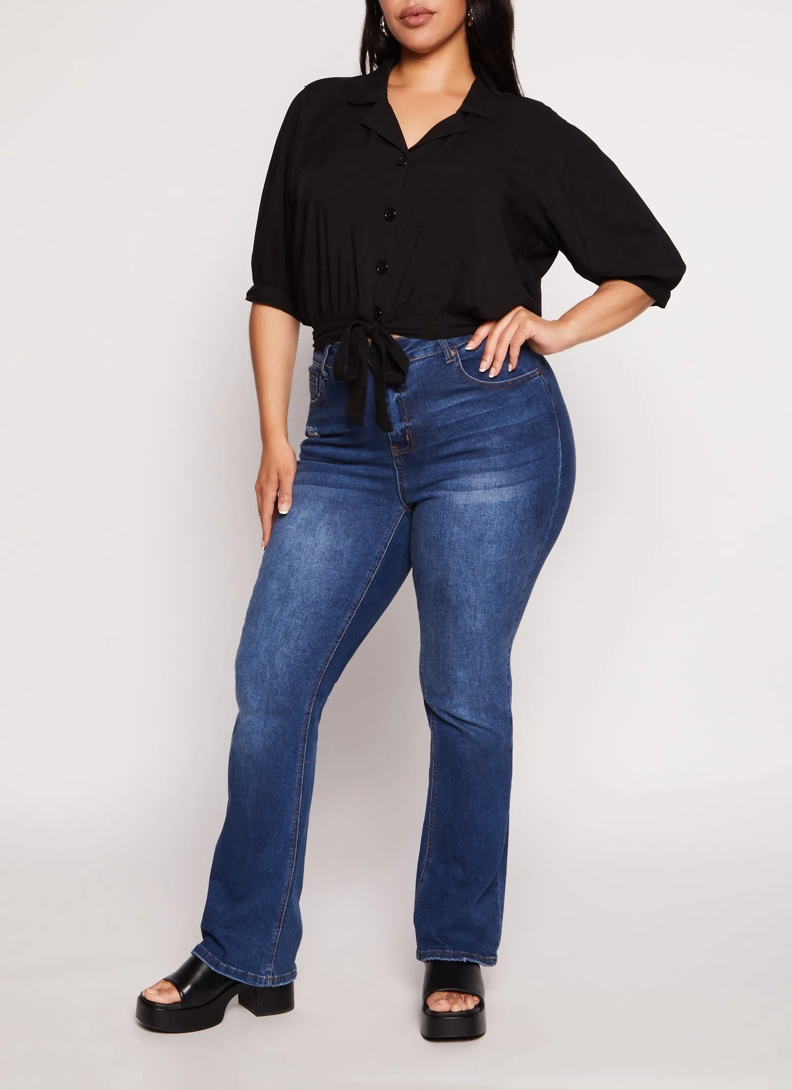 Plus Size Button Front High Low Shirt sold by Rainbow product image thumbnail 2