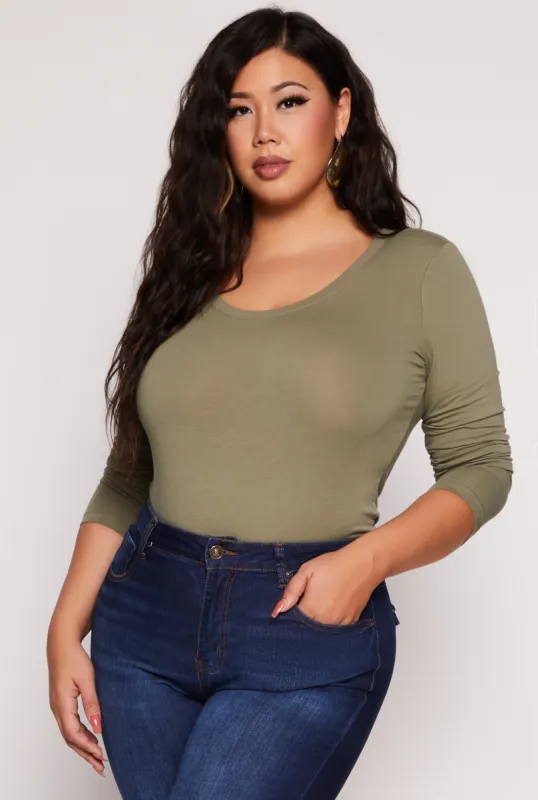 Plus Size Basic Scoop Neck Long Sleeve T Shirt sold by Rainbow