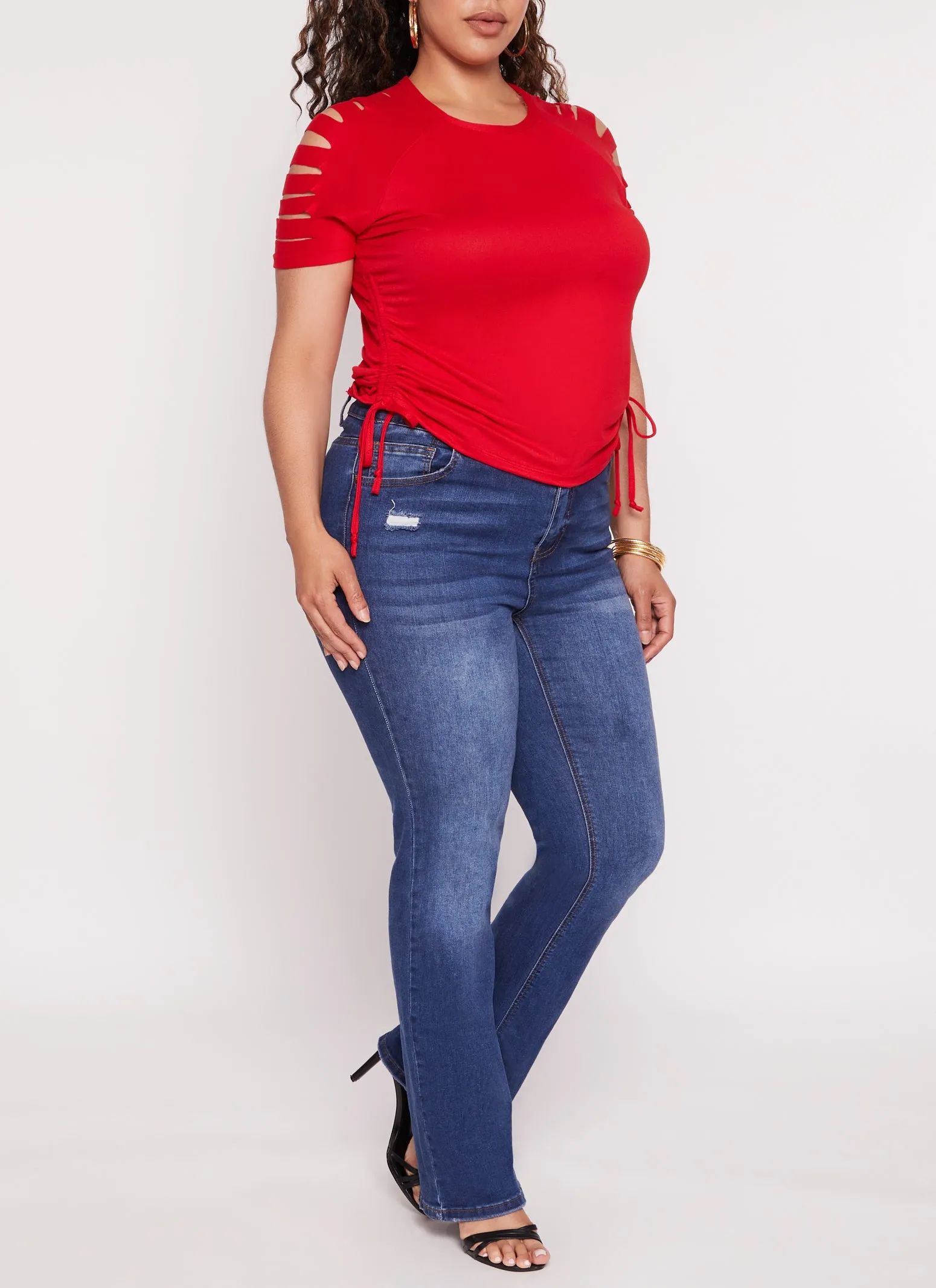 Plus Size Laser Cut Sleeve Ruched Sleeve T Shirt sold by Rainbow product image thumbnail 2