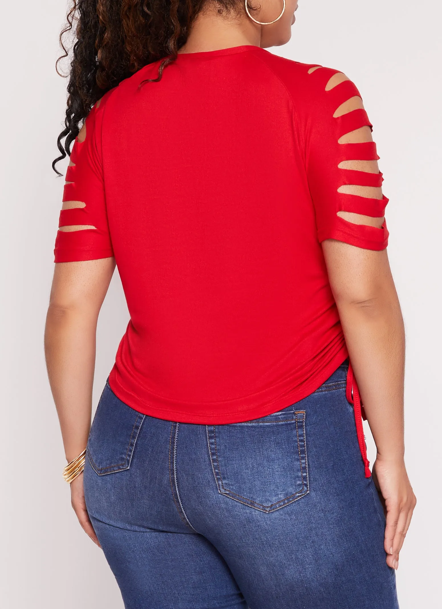 Plus Size Laser Cut Sleeve Ruched Sleeve T Shirt sold by Rainbow product image thumbnail 3