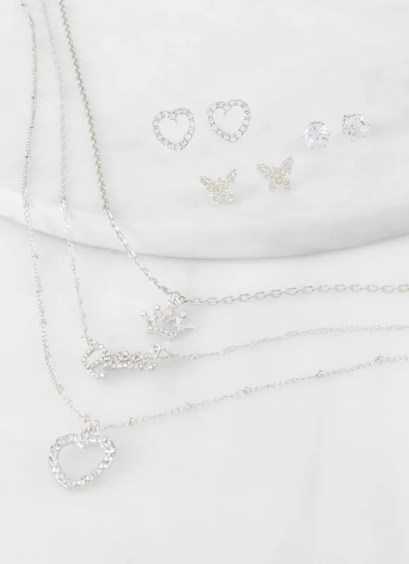 Rhinestone Queen Layered Necklace and Earring Set sold by Rainbow