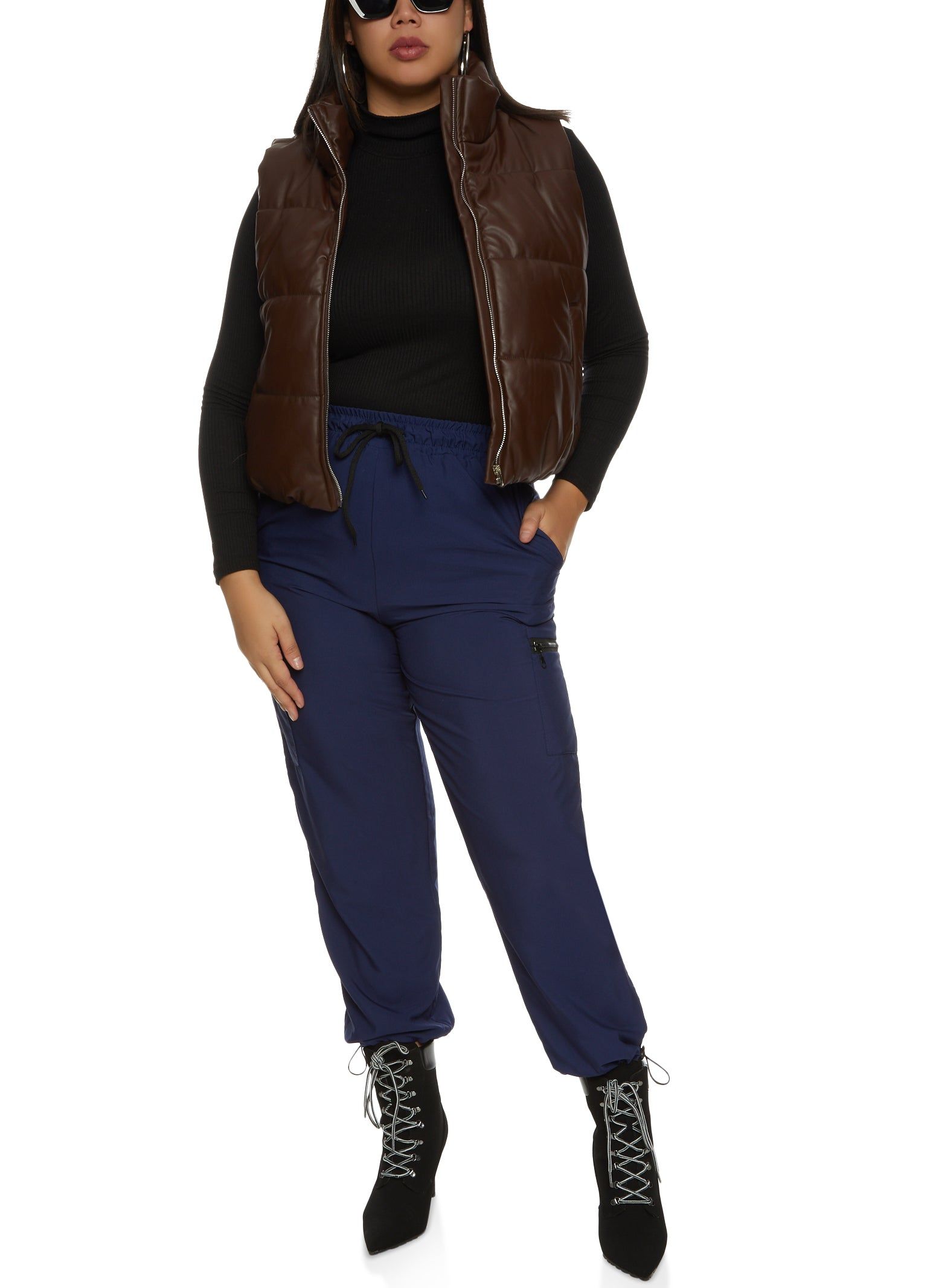 Plus Size Solid Zip Pocket Parachute Joggers sold by Rainbow product image thumbnail 2