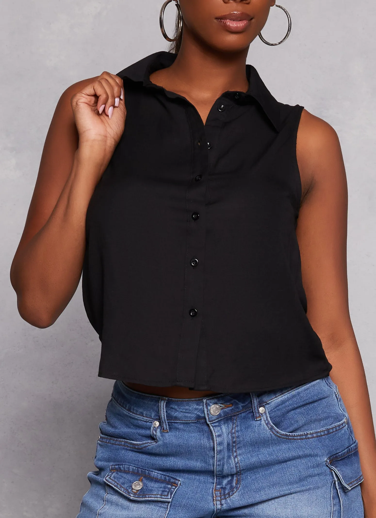 Gauze Knit Sleeveless Button Front Shirt sold by Rainbow