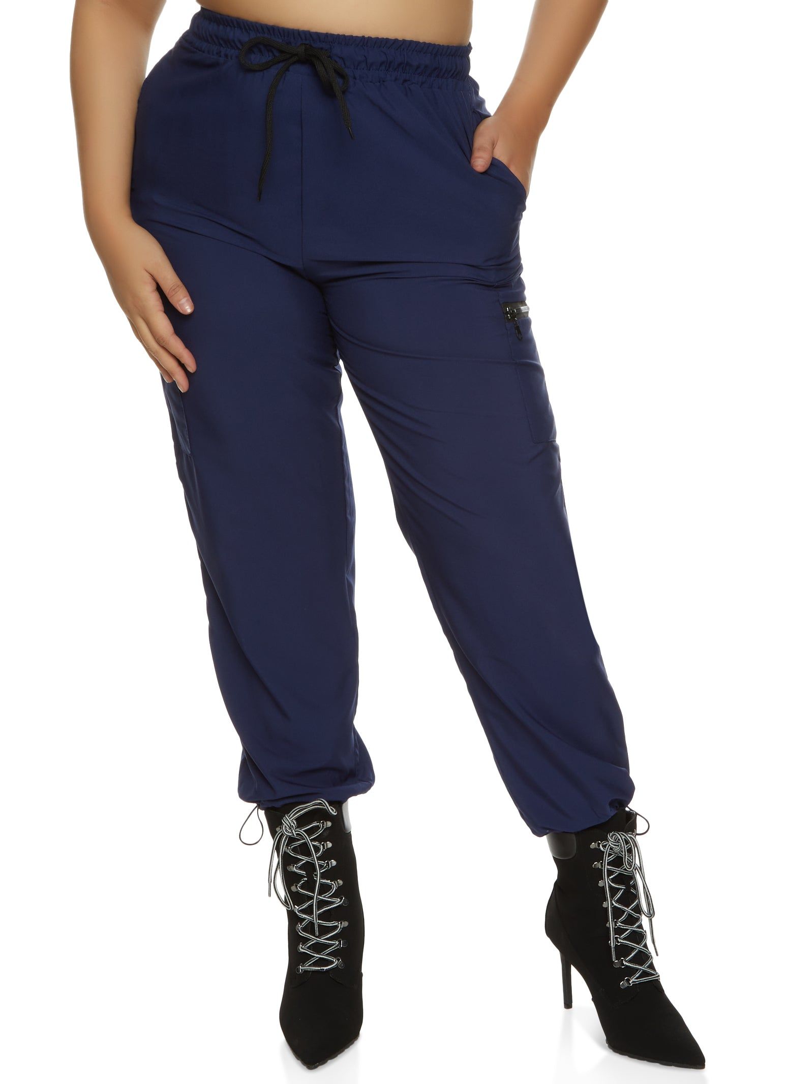 Plus Size Solid Zip Pocket Parachute Joggers sold by Rainbow