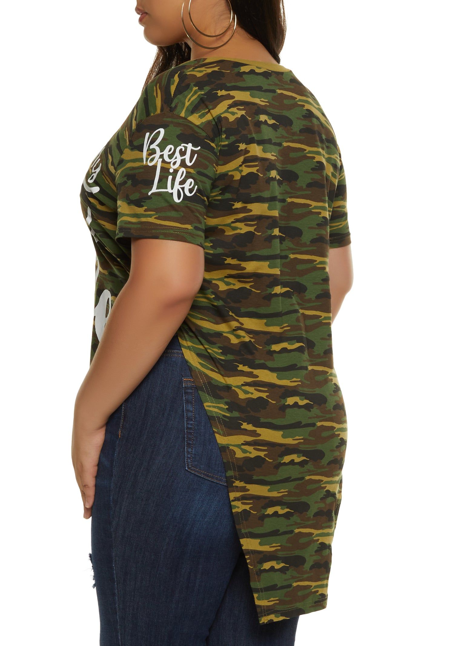 Plus Size Camo Living My Best Life Hanky Hem Graphic Tee sold by Rainbow product image thumbnail 2