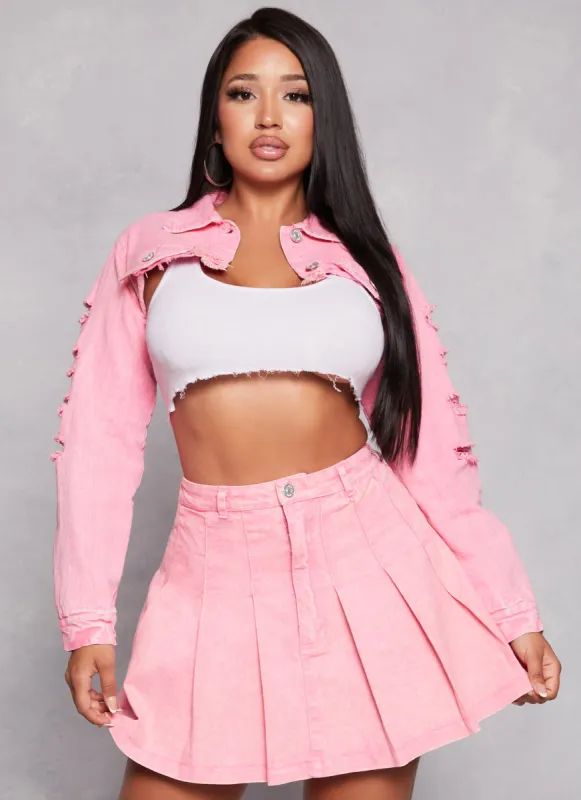 Distressed Frayed Hem Bolero Denim Jacket sold by Rainbow