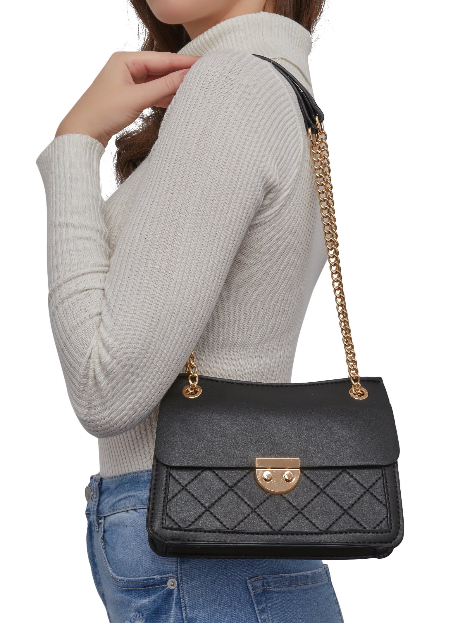 Faux Leather Stitch Detail Mini Shoulder Bag sold by Rainbow