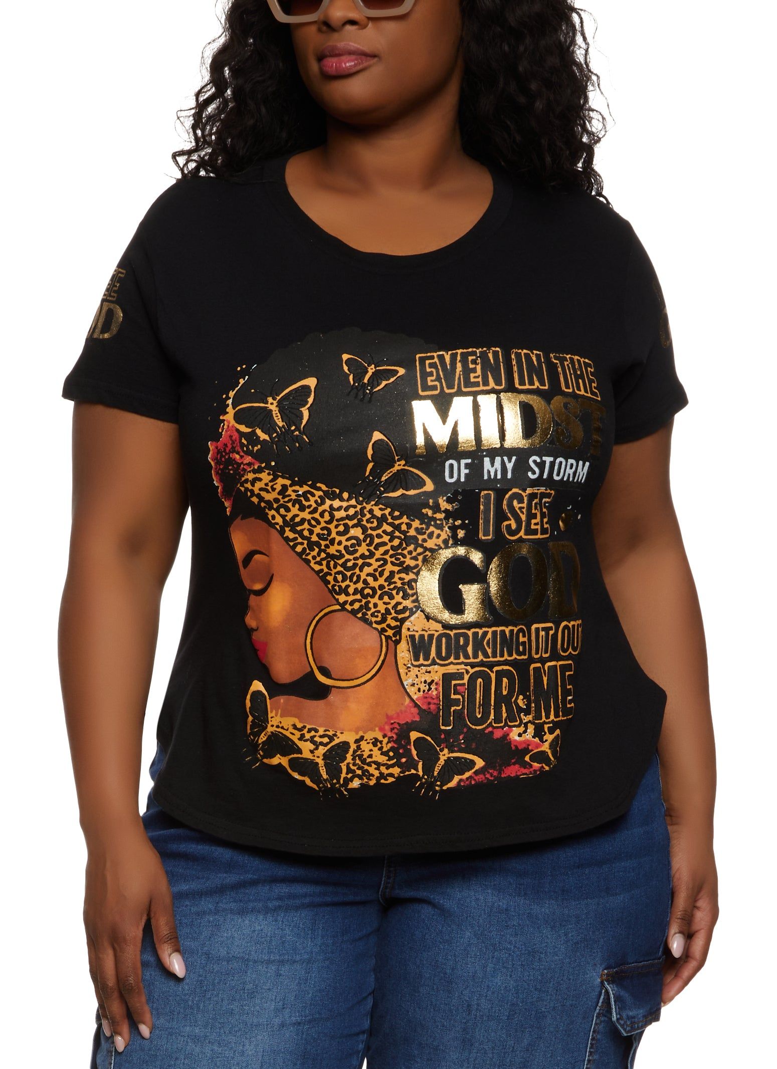 Plus Size In The Midst Foil Screen Graphic Tee sold by Rainbow