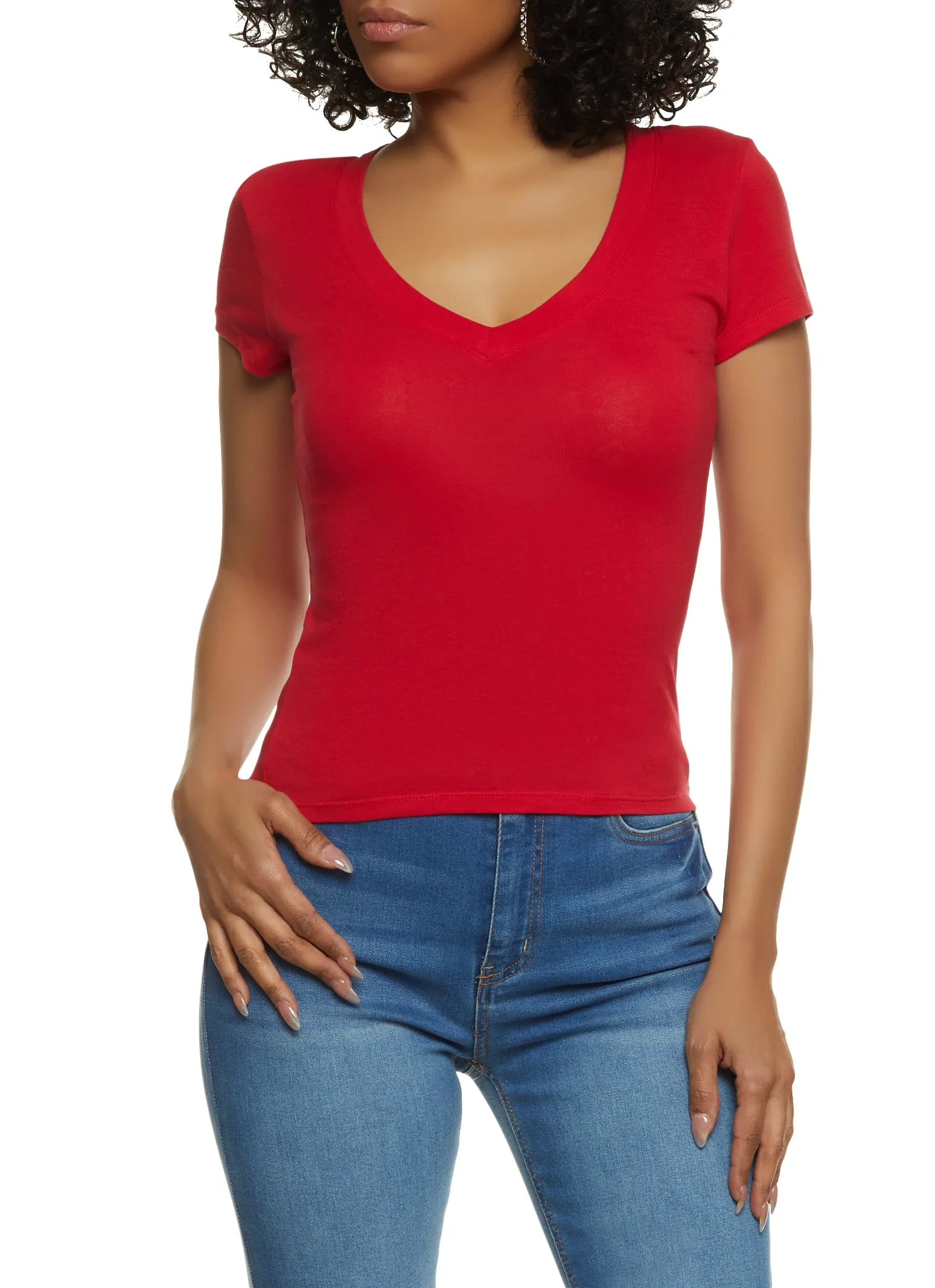 Solid V Neck Short Sleeve Tee sold by Rainbow