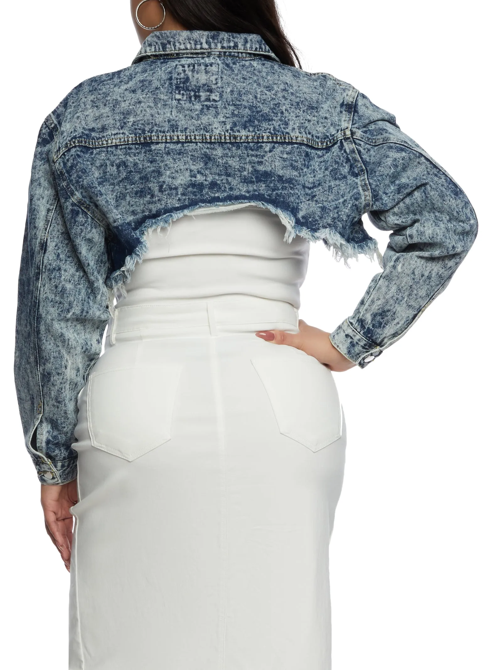 Plus Size Highway Acid Wash Cropped Denim Jacket sold by Rainbow product image thumbnail 3