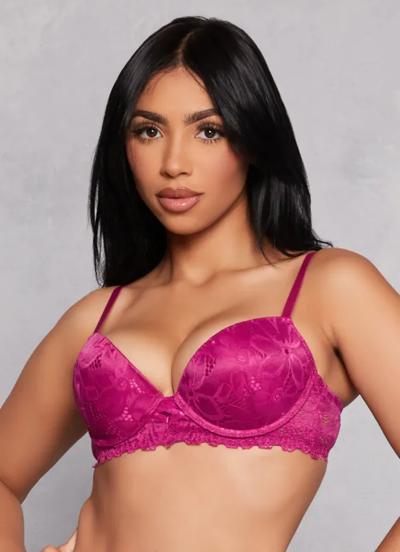 Solid Floral Lace Plunge Bra sold by Rainbow