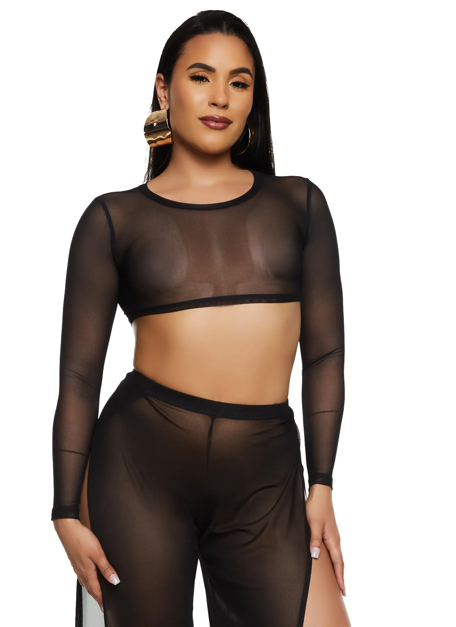 Daisy Mesh Long Sleeve Crop Top sold by Rainbow