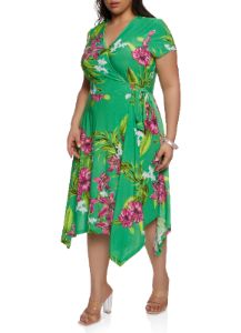 Plus Size Tropical Print Tie Waist Wrap Dress sold by Rainbow