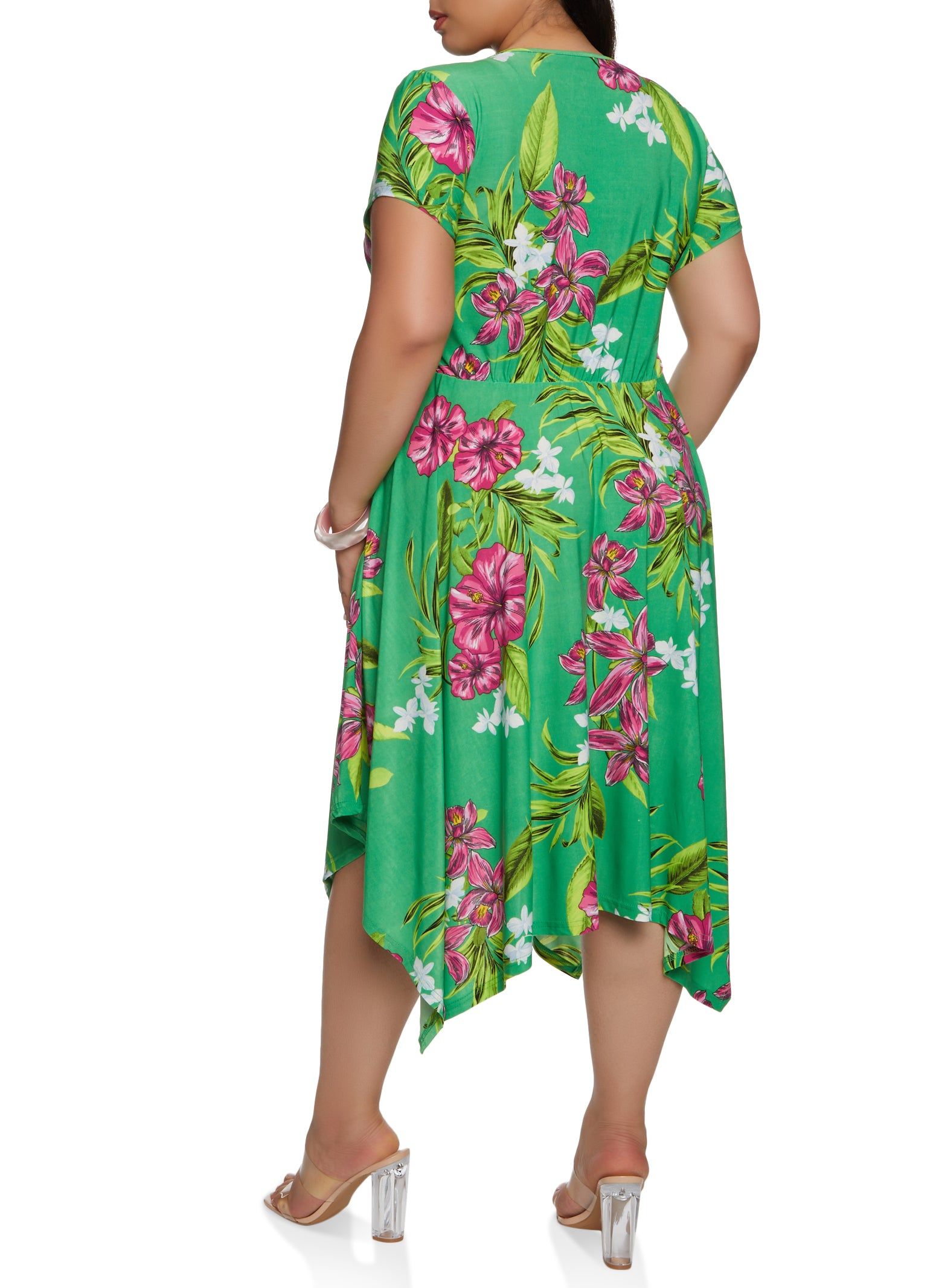 Plus Size Tropical Print Tie Waist Wrap Dress sold by Rainbow product image thumbnail 3