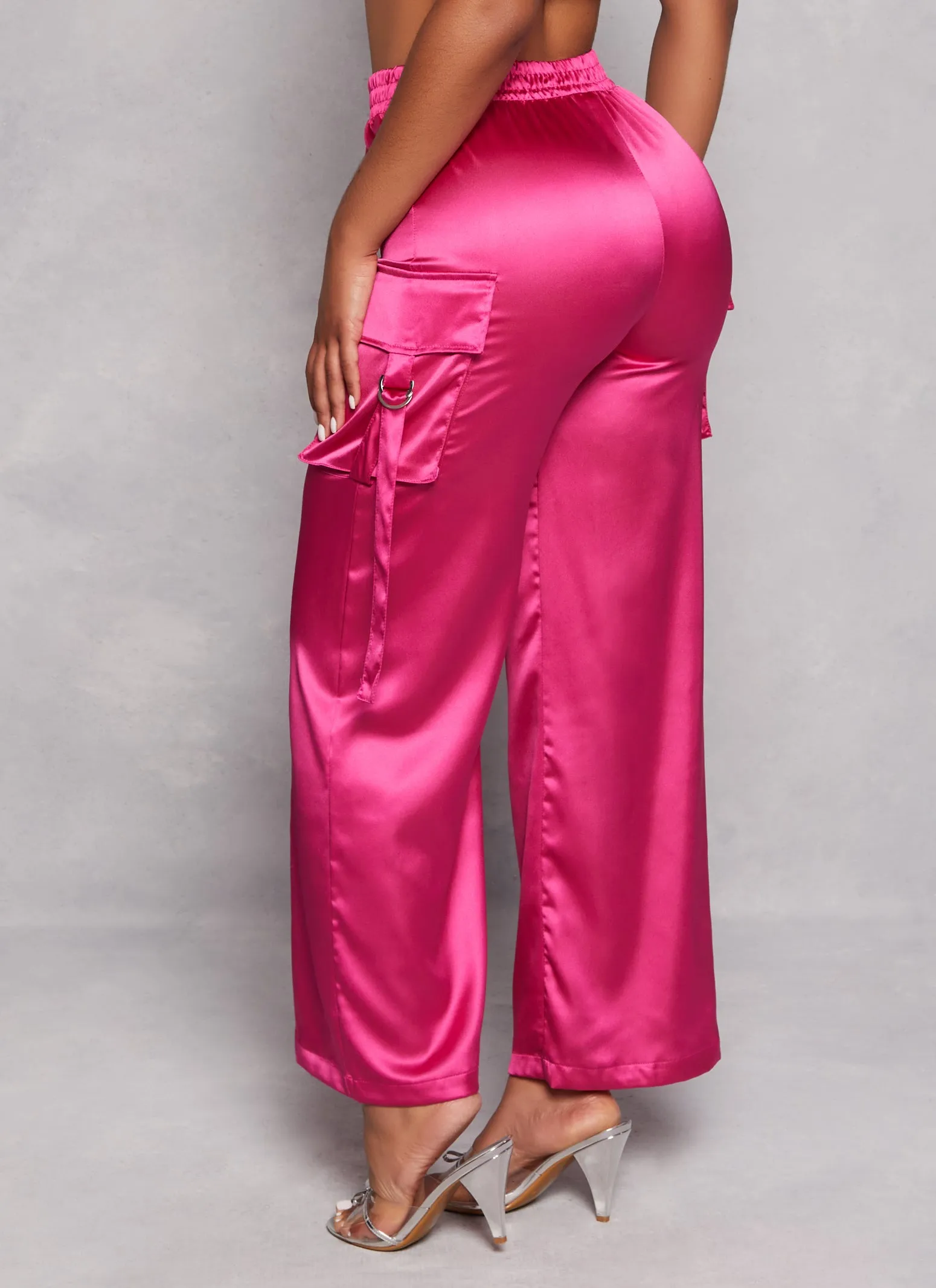 Satin Wide Leg Cargo Pocket Pants sold by Rainbow product image thumbnail 3