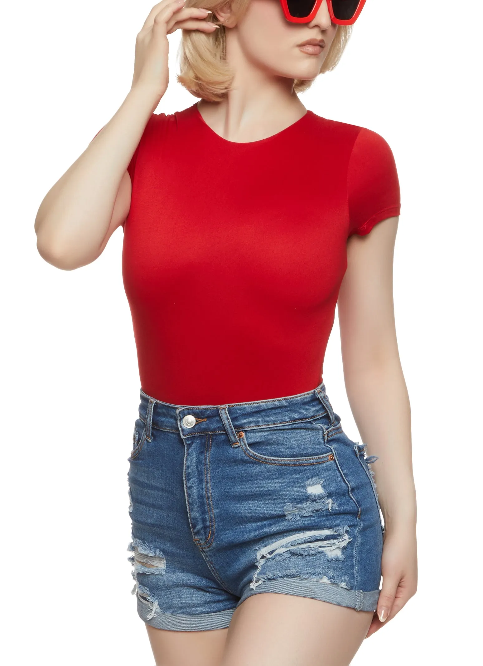 Solid Short Sleeve Crew Neck Bodysuit sold by Rainbow product image thumbnail 2