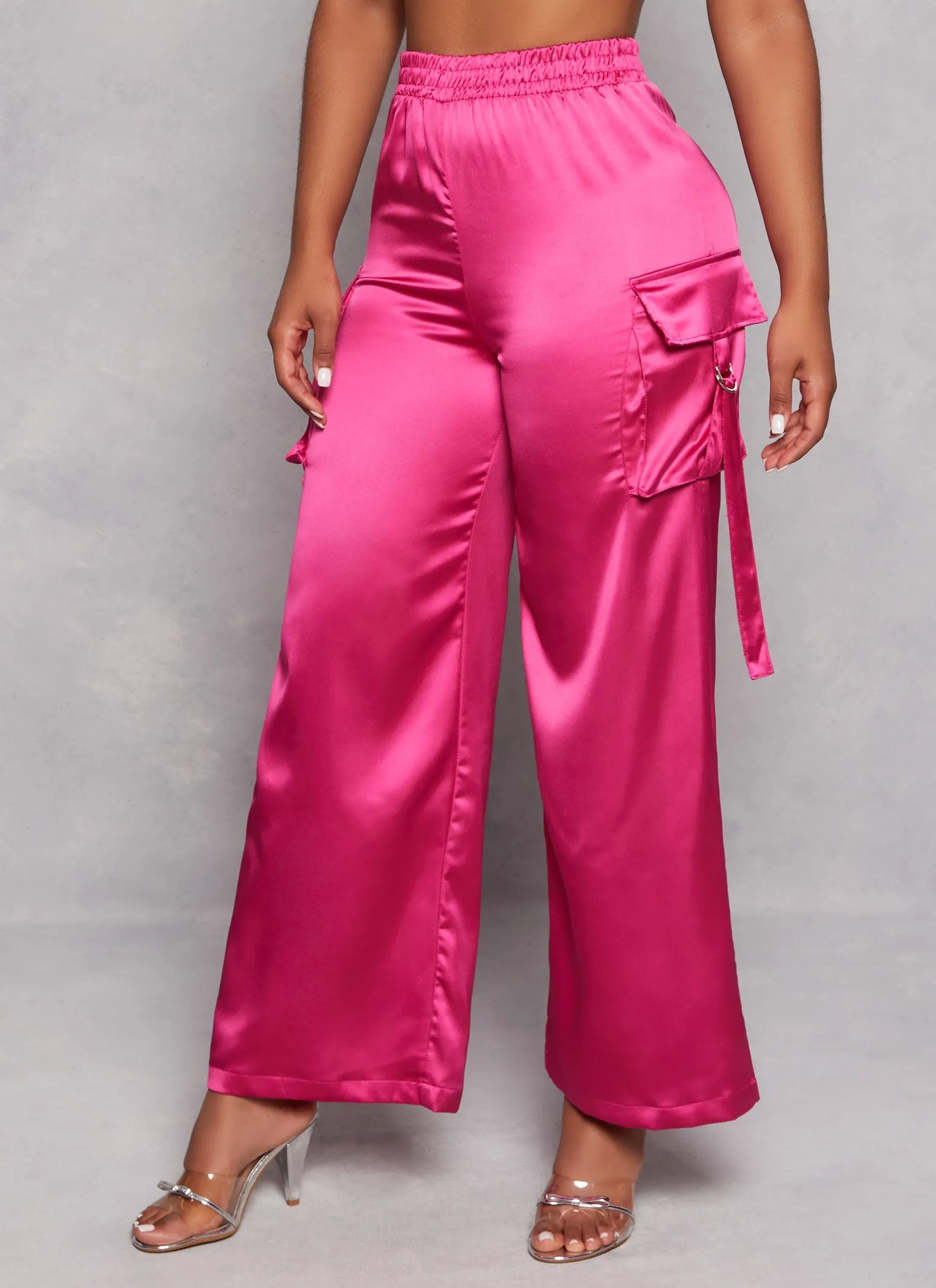 Satin Wide Leg Cargo Pocket Pants sold by Rainbow product image thumbnail 2