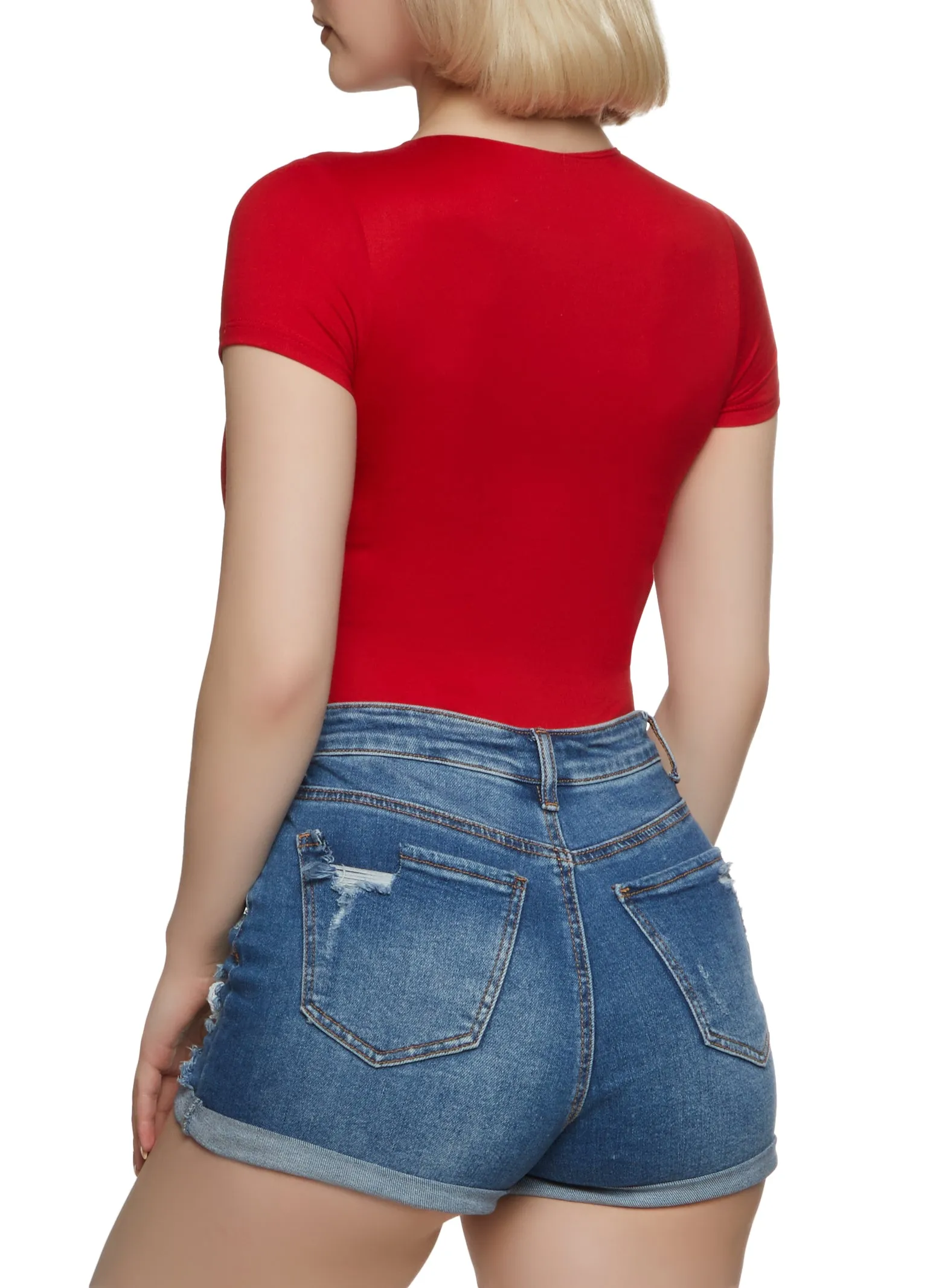 Solid Short Sleeve Crew Neck Bodysuit sold by Rainbow product image thumbnail 3
