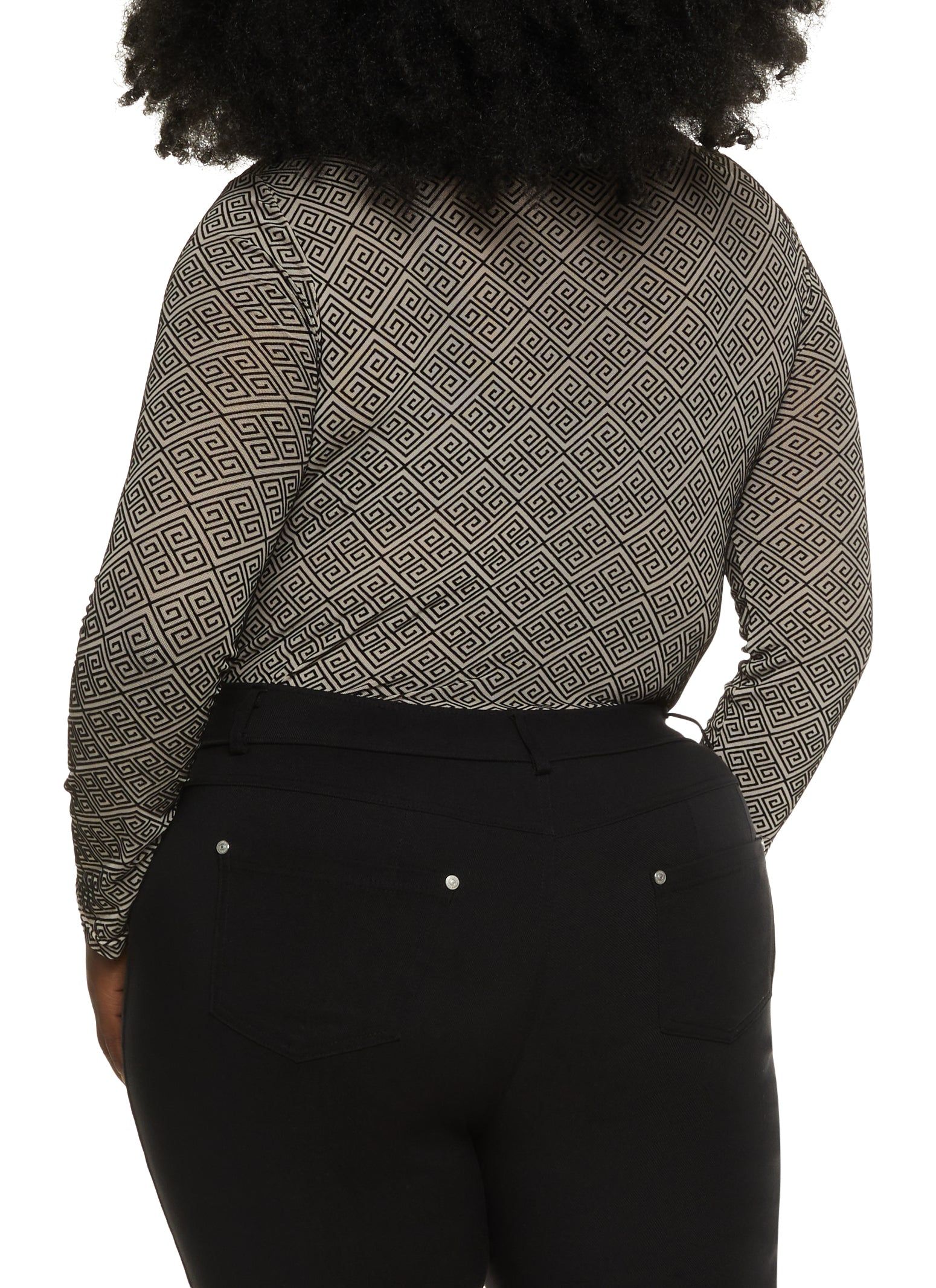 Plus Size Mesh Geometric Print Long Sleeve Bodysuit sold by Rainbow product image thumbnail 3